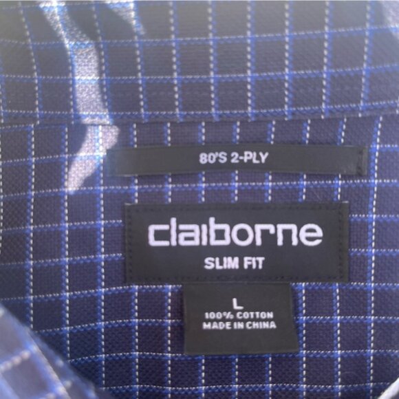 Claiborne Men's Blue and Blue/Red Plaid Slim Fit Dress Shirts Set 2 - Picture 5 of 16